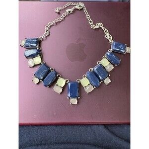 CHICO’S silver Tone Blue Faux Marble Rectangle Acrylic Necklace 9” + Extender